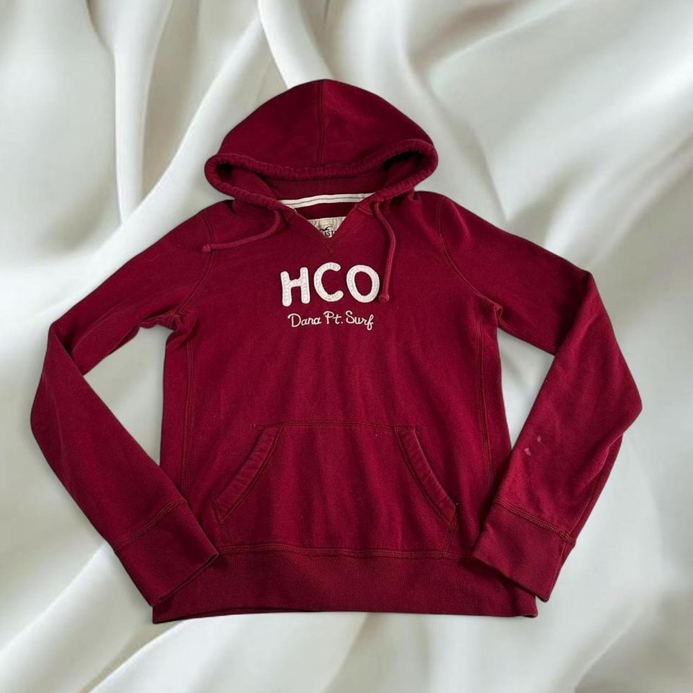 Hollister red graphic embroidered thermal lined hooded sweater y2k vintage‎